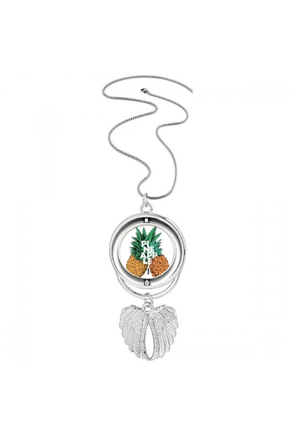 PineFruit Trend Couple Tropical Fruit Pendant Angel Wings Rotating Necklace Jewelry