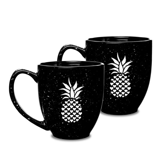 Pineapple 15 oz Black Bistro Mug - Set of 2