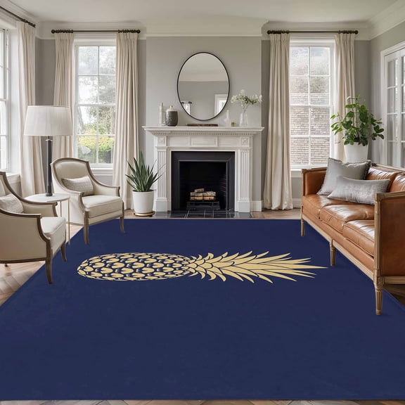 Pineapple 6'x9' Area Rug for Living Room, Gold Yellow Navy Blue Tropical Fruit Summer Non-Slip Floor Mat Rugs for Bedroom Dining Room, Indoor Large Carpet for Classroom, Nursery Rugs for Playroom