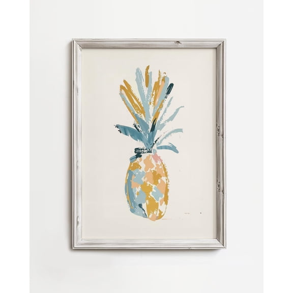 Pineapple Abstract Pastel Island Simple Rustic Beach Coastal Home Decor Trendy Minimal Kitchen Fruit Art, Stretched Canvas