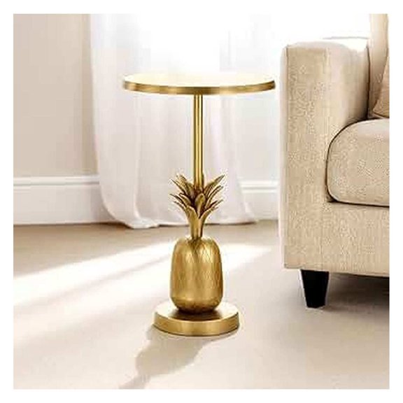 Pineapple Accent Table with Modern Tropical Design Metallic Finish Aluminum Round Side Table for Living Room, Bedroom, Office, & Home Decor 15 x 24 Inches