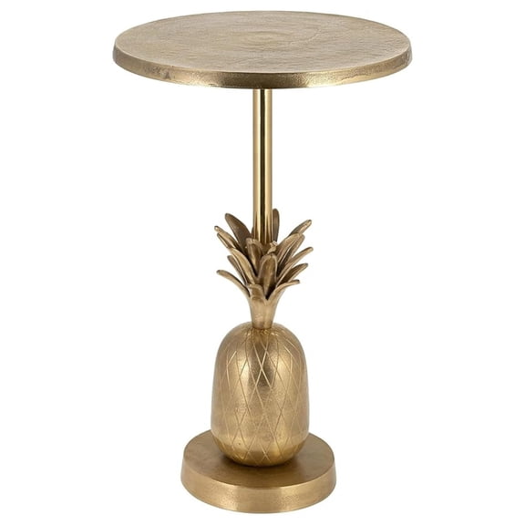 Pineapple Accent Table with Modern Tropical Design Metallic Finish Aluminum Round Side Table for Living Room, Bedroom, Office, & Home Decor 15 x 24 Inches