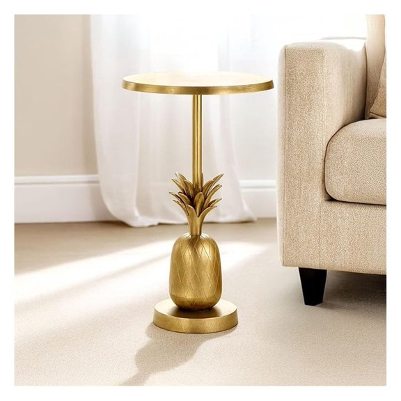 Pineapple Accent Table with Modern Tropical Design Metallic Finish Aluminum Round Side Table for Living Room, Bedroom, Office, & Home Decor 15 x 24 Inches