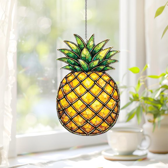 Pineapple Acrylic Suncatcher, Holographic Window Hanging Decor, Ocean Lover Gift