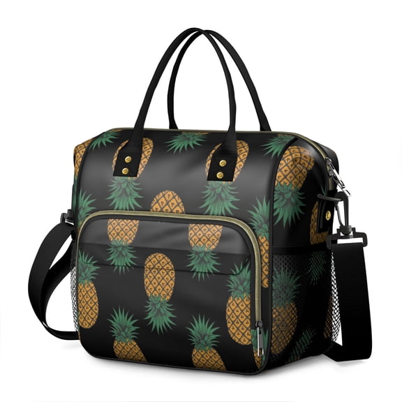 Pineapple Aesthetic Insulated Shoulder Bag - Large Leakproof Travel Cooler with Tropical Fruit Pattern - Keeps Food Cold/Warm for Office, Fitness, Outdoors