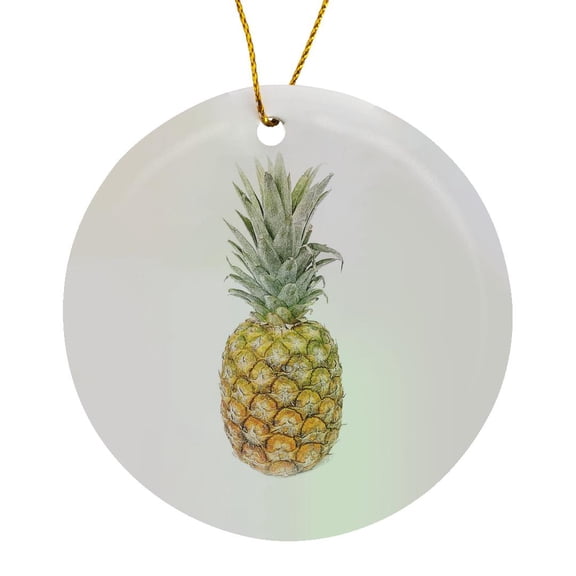 3drose, Pineapple Against the White Background. Decorative Digital Painting, Circle Porcelain Ornament