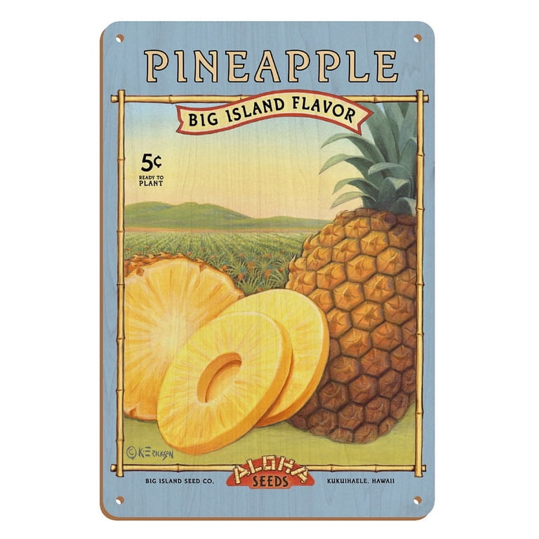 Pineapple - Aloha Seeds - Big Island Seed Company - Big Island Flavor -  Vintage Seed Packet by Kerne Erickson - 8 x 12 inch Vintage Wood Art Sign -  Walmart.com