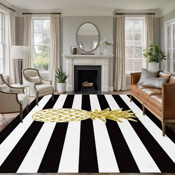 Pineapple Area Rug 5x7 Washable Rug Non Slip Modern Abstract Fruits Black White Stripe Large Area Rug Soft Stainresistant Indoor Floor Carpet for Living Room Bedroom Home Office Dining Room Nursery
