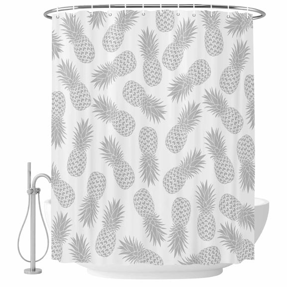 Pineapple Art Bathroom Shower Curtains with Hooks, Vintage Fruit Modern Grey Texture Waterproof Fabric Washable Shower Curtain for Home Hotel Bathtub Decor 72x72 Inch