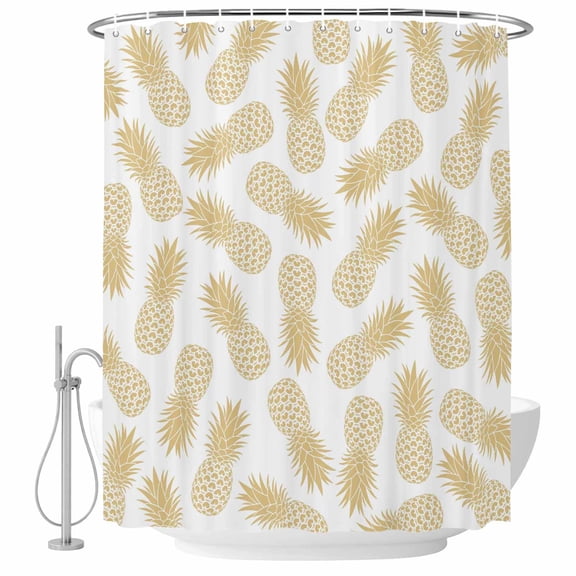 Pineapple Art Bathroom Shower Curtains with Hooks, Vintage Fruit Modern Yellow Texture Waterproof Fabric Washable Shower Curtain for Home Hotel Bathtub Decor 54x78 Inch