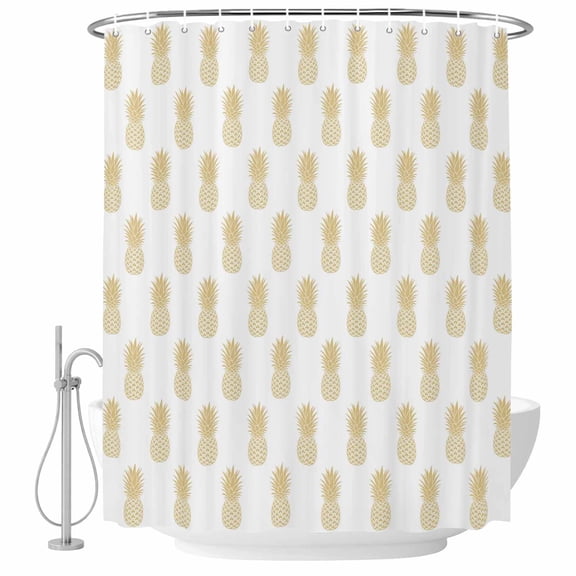 Pineapple Art Bathroom Shower Curtains with Hooks, Vintage Fruit Yellow Modern Texture Waterproof Fabric Washable Shower Curtain for Home Hotel Bathtub Decor 60x72 Inch