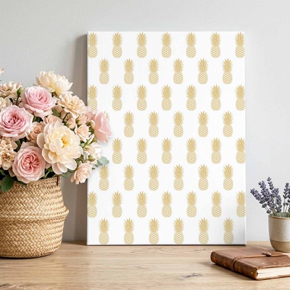 Pineapple Art Canvas Wall Art, Vintage Fruit Yellow Modern Texture Framed Canvas Wall Decor Picture Print Artwork Decorations for Living Room Office Ready to Hang 36" x 24"