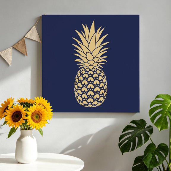 Pineapple Art Canvas Wall Art, Vintage Yellow Fruit Blue Modern Texture Framed Canvas Wall Decor Picture Print Artwork Decorations for Living Room Office Ready to Hang 8" x 8"