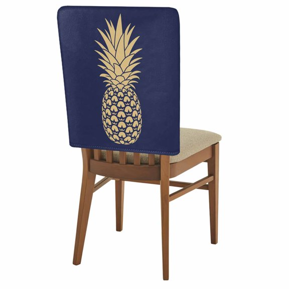 Pineapple Art Chair Back Covers Set of 1, Vintage Yellow Fruit Blue Modern Texture Stretch Dining Chair Back Slipcovers Removable Seat Cover for Kitchen Restaurant Hotel Cafe
