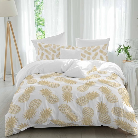 Pineapple Art Queen Size Comforter Set, Vintage Fruit Modern Yellow Texture Bedding for All Seasons, 4 Pcs Bed Set, 1Quiltcover (90"x92") ,1Sheet(94"x116"), 2Pillowcases (30"x20")