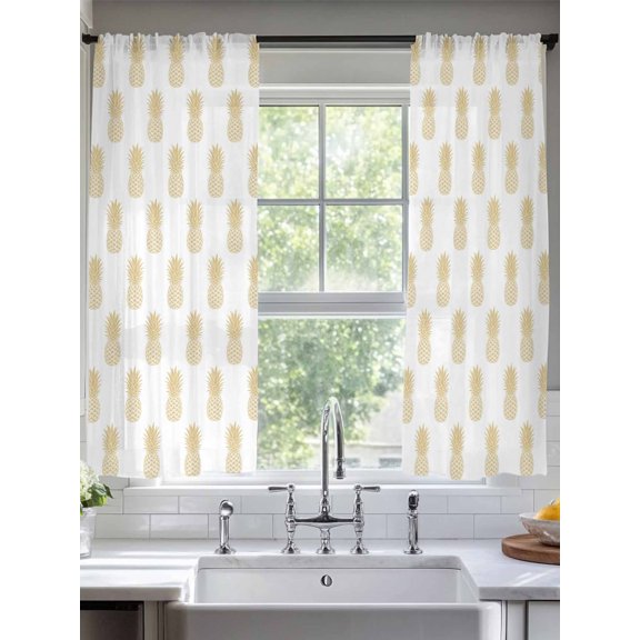 Pineapple Art Sheer Curtains 72 Inches Long 2 Panels Vintage Fruit Yellow Modern Texture Light Filtering Semi Sheer Window Curtains Drapes for Bedroom Living Room 52"x72"