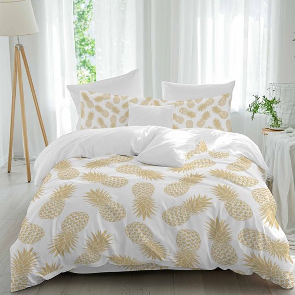 Pineapple Art Twin Size Comforter Set, Vintage Fruit Modern Yellow Texture Bedding for All Seasons, 4 Pcs Bed Set, 1 Quiltcover (68"x86") ,1Sheet(67"x116"), 2Pillowcases (30"x20")