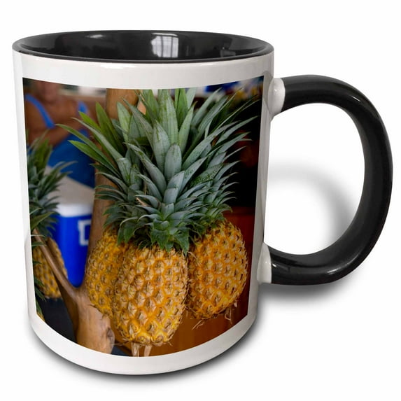 3drose, Pineapple at Market, Moorea, French Polynesia - Oc13 Dpb0197 - Douglas Peebles, 11oz Two-tone Black Mug