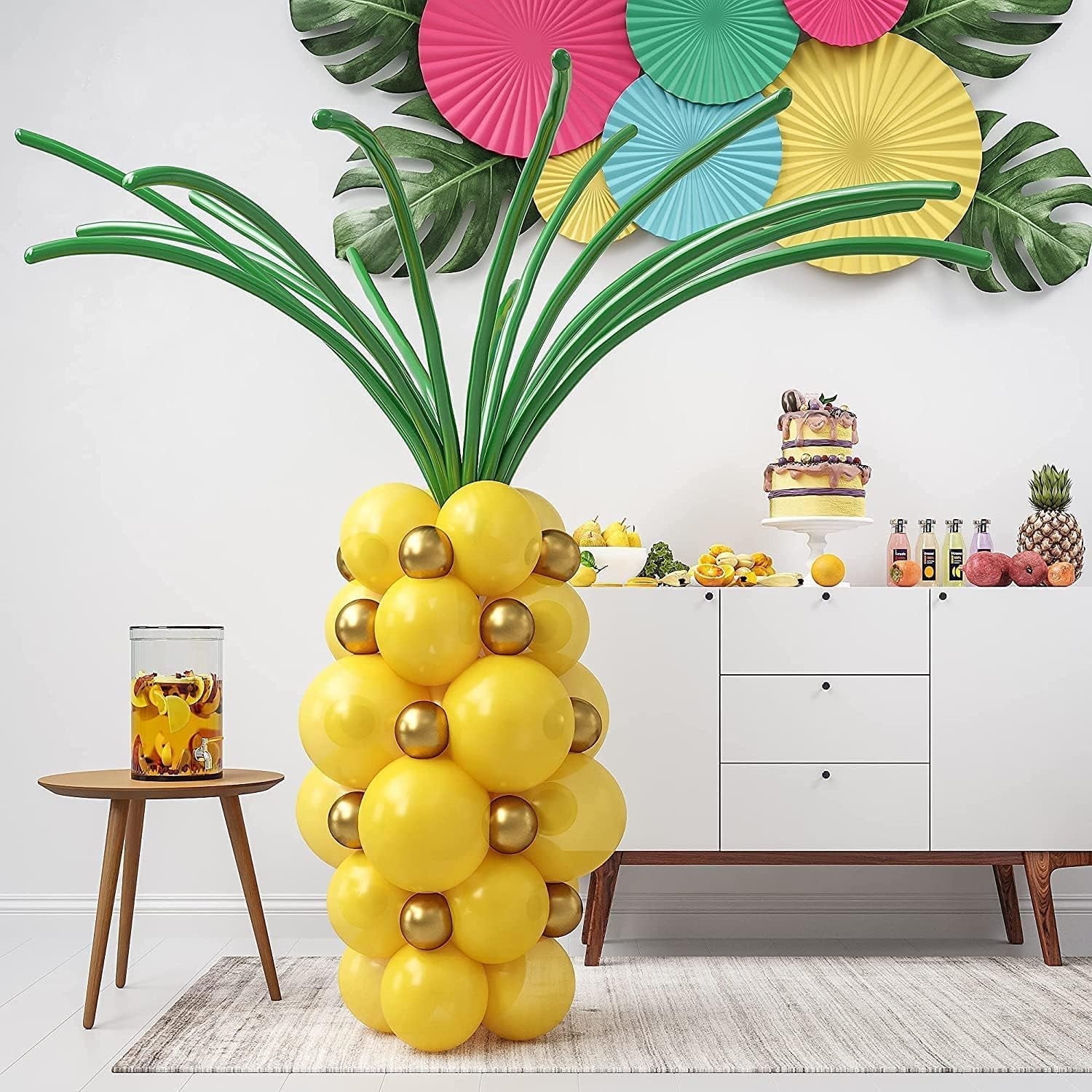 Pineapple Balloons for Tropical Garland - 64 Pcs | 5/10/12 Inches Mylar Summer tropical Balloon Arch kit | Pineapple Decor for Luau, Aloha, Hawaiian, Beach and Summer Party Decoration
