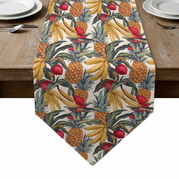 Pineapple Banana Table Runner Linen Burlap Table Runner 60 Inches Long Summer Tropical Fruit Botanical Dresser Scarves for Kitchen Island Coffee Dining Room Party Wedding Holiday Decoration 13"x60"