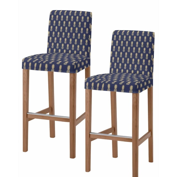 Pineapple Bar Stool Covers - Stretch Dining Chair Covers Set of 2, Yellow Fruit Navy Blue Summer Tropical Bar Chair Cover Removable Counter Stool Pub Chairs Slipcovers Protectors for Kitchen/Cafe