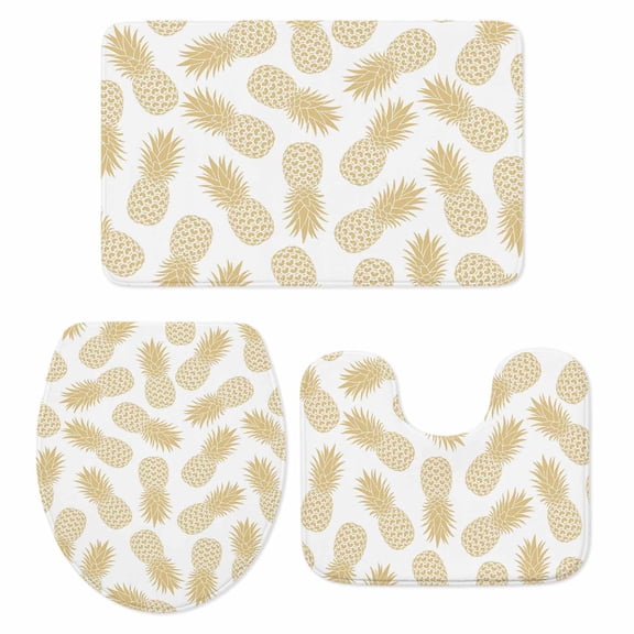 Pineapple Bath Mat 3 Piece Bathroom Rug Set, Yellow Summer Tropical Fruit Minimalist Non Slip Bath Rug Contour Mat and Toilet Lid Cover, Absorbent Shower Mats Soft Bath Rugs and Mats Sets