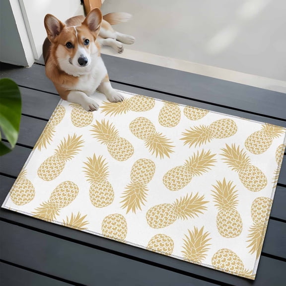 Pineapple Bathroom Mat 2x3 FT, Non Slip Small Kitchen Mat, Yellow Summer Tropical Fruit Minimalist Washable Soft Backed Front Door Throw Rug Non-Shedding Indoor Outdoor Doormat for Entryway Sink
