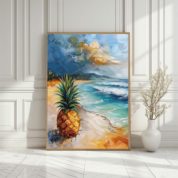 Pineapple Beach Art Print: Tropical Ocean Scene #83, Unframed Canvas Size 12x18
