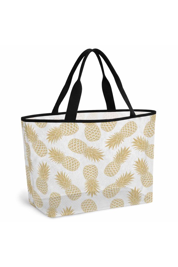 Pineapple Beach Bag for Women, Large Breathable Mesh Beach Tote Bag, Yellow Summer Tropical Fruit Minimalist Sandproof Lightweight Travel Bags for Vacation Picnic Swimming Pool 15.7"x15.7"x9.1"