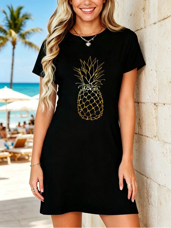Pineapple Beach Vacation Tropical Fruit Gift T-Shirt Dress Summer Vacation Dress Casual Resort Wear