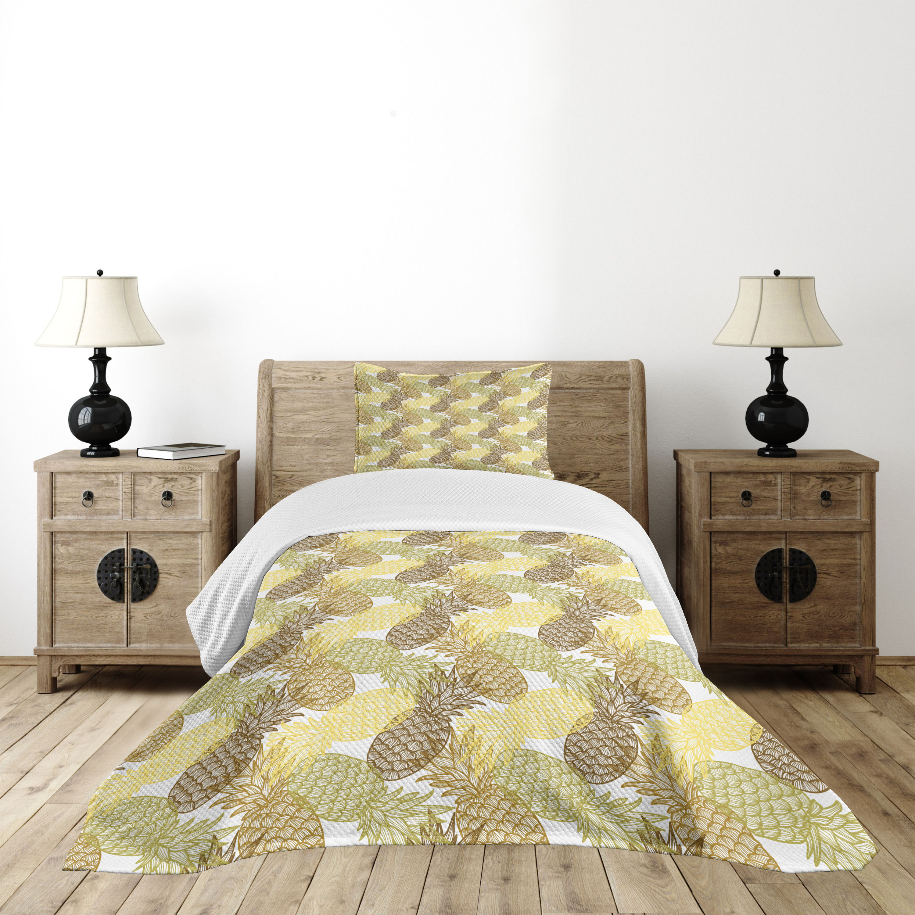 Ambesonne Tropical Quilted Bedspread Set 2 Pcs, Curving Exotic Tropical