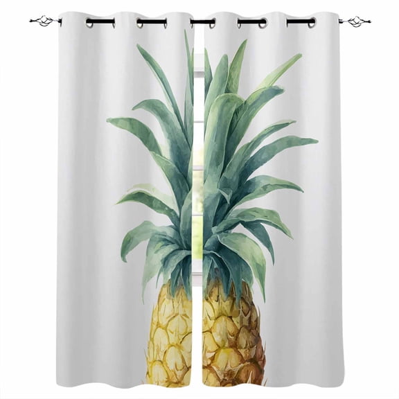 Pineapple Black Out Curtains 63 Inch Long, Room Darkening Draperies Curtains Panels, Summer Botanical Watercolor Thermal Insulated Curtain for Bedroom Living Room 52"x63" 2 Panels