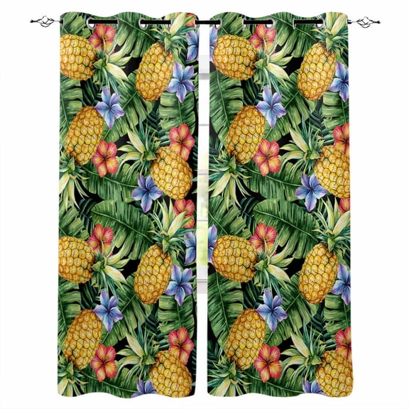 Pineapple Blackout Curtains for Bedroom Living Room Darkening Curtains 63 Inches Long Summer Fruit Green Tropical Palm Leaves Window Curtain 2 Panels Set Window Treatment Grommet Drapes 42"x63"