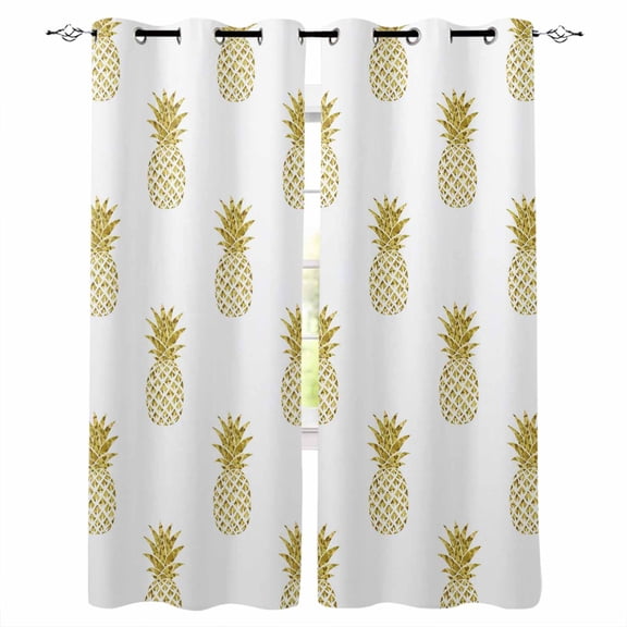 Pineapple Blackout Curtains for Bedroom/Living Room, Thermal Insulated Kitchen Curtains, Modern Abstract Yellow Fruits Textured Grommet Darkening Window Treatment Drapes 27.5"x39"x2