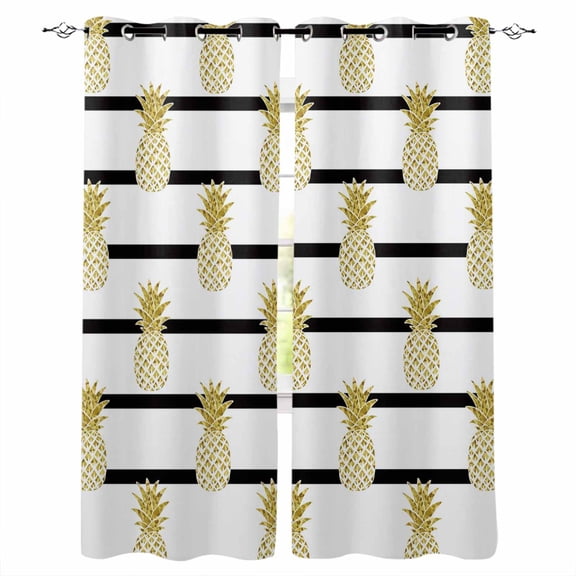 Pineapple Blackout Curtains for Bedroom, Thermal Insulated Window Treatment, Modern Abstract Yellow Fruits Stripes Grommet Top Blackout Draperies and Drapes for Basement 27.5"x39" 2 Panels