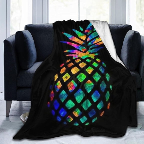 Pineapple Blanket,Colorful Tie Dye Pineapple Print Flannel Fleece Blanket,Super Soft Cozy Warm Fuzzy Throws Blanket for Bed,Couch,Chair,Car,Camping, Inch,All Season - Black 50 inchX40 inch