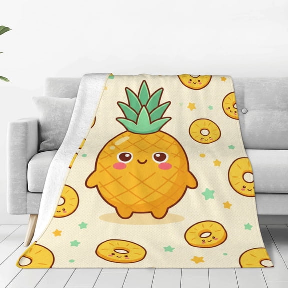 Pineapple Blanket, Flannel Blanket, Tropical Fruit Pattern, Bedding Bedroom Living Room Sofa, Birthday Christmas Halloween 50x40