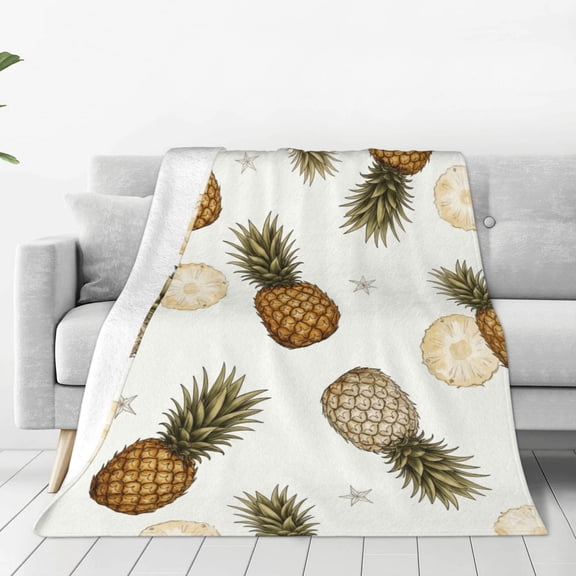 Pineapple Blanket, Flannel Blanket, Tropical Fruit Pattern, Bedding Bedroom Living Room Sofa, Birthday Christmas Halloween 50x40