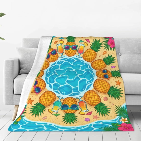 Pineapple Blanket, Flannel Blanket, Tropical Yellow Fruit Pattern, Bedding Bedroom Living Room, Birthday Christmas Halloween 50x40