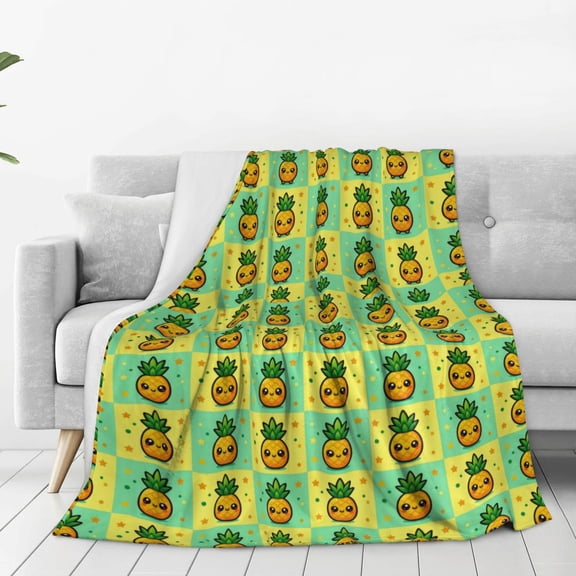 Pineapple Blanket, Summer Pineapple Design, Soft Flannel Throw Blanket Gift for Adults Home Decor 50x40