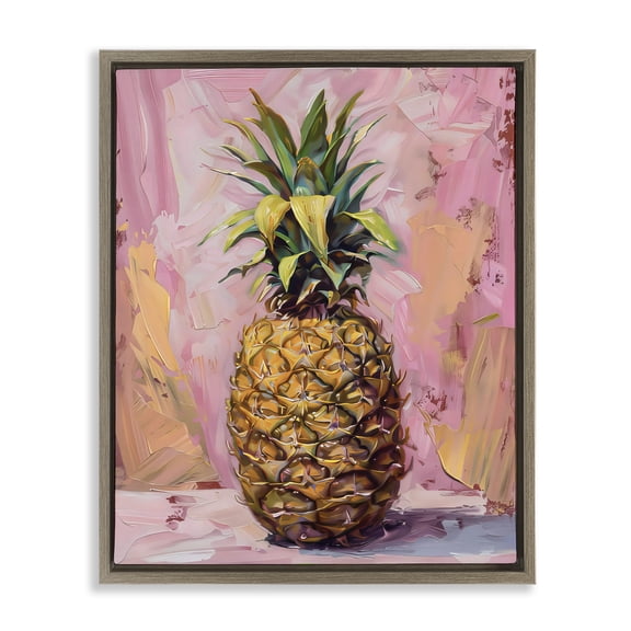 Stupell Industries Pineapple Bliss over Pink Brown Framed Floater Canvas Wall Art, design by LSR Design Studio