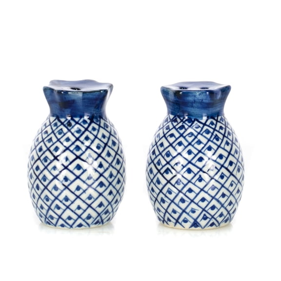 Pineapple Blue and White 2 inch Porcelain Ceramic Salt and Pepper Shaker Set