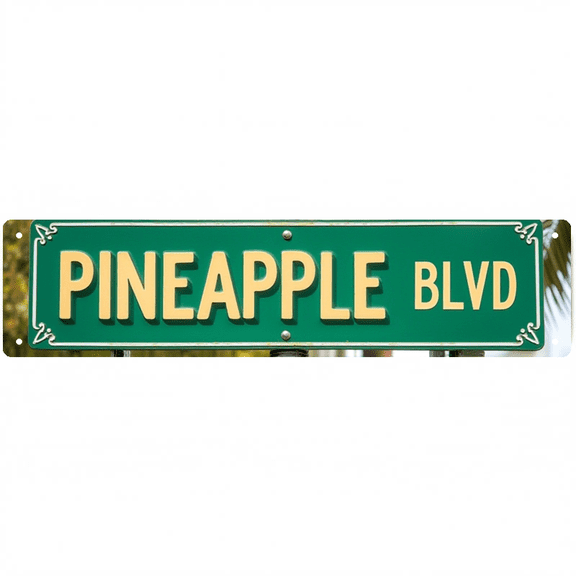 Pineapple Blvd Tin Sign - 16x4 Inches Tropical Street Sign for Wall, Suitable for Bedroom, Patio, Beach House | beach theme decor, beachy decor, outdoor sign
