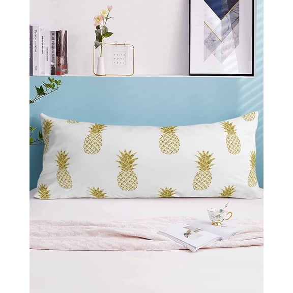 Pineapple Body Pillow Case Cover - Microfiber Bed Throw Pillow Covers, Modern Abstract Yellow Fruits Textured Decorative Lumbar Pillow Cover with Envelope Closure for Sofa/Travel 20"x54"