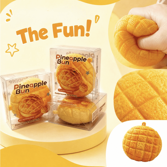 Pineapple Bun Squishy Toy, Block Filled Slow Rising Stress Relief Fidget Squeeze Ball, Soft Sensory Toy for Desk Decor Party Favors Stocking Stuffer, Fun Gift for Food Lovers Kids Adults