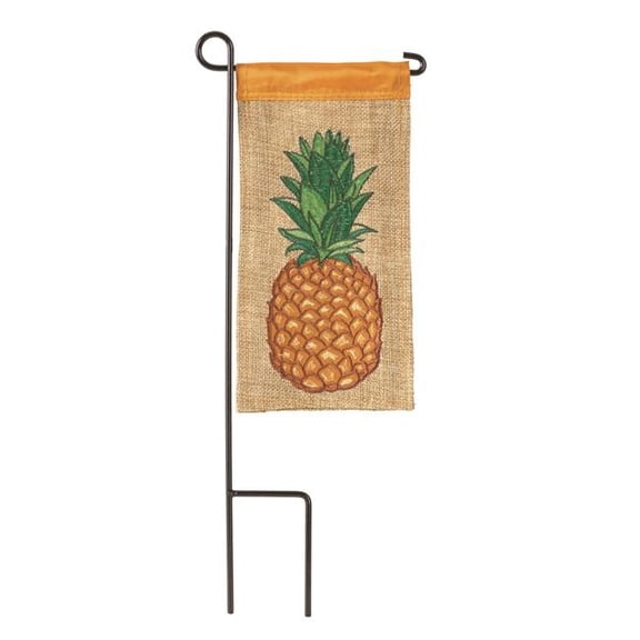 Pineapple Burlap Mini Flag with Pole - Yellow - 4 x 8.5 in - Durable Design