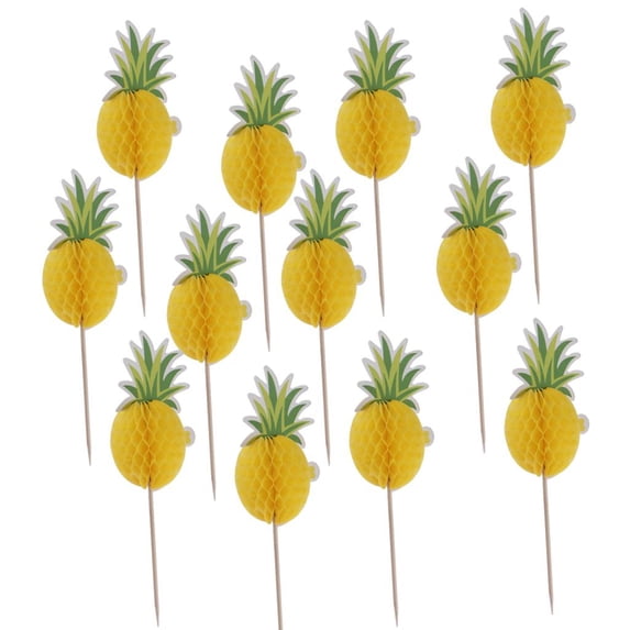 Pineapple Cake Topper, 12 Pieces Paper Cupcake Picks Tropical Themed Birthday Parties Supply Decoration