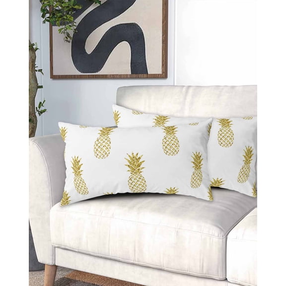 Pineapple California King Pillow Case - Microfiber Bed Throw Pillow Covers, Modern Abstract Yellow Fruits Textured Decorative Lumbar Pillow Cover with Envelope Closure for Sofa/Travel 20"x40"