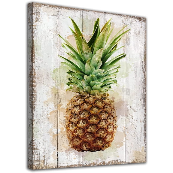 Pineapple Canvas Wall Art Kitchen Wall Decor Fruit Artwork Prints Painting White Wooden Board Canvas Picture Farmhouse Country Decor Living Room Dinning Room Home Decor Ready to Hang 12x16
