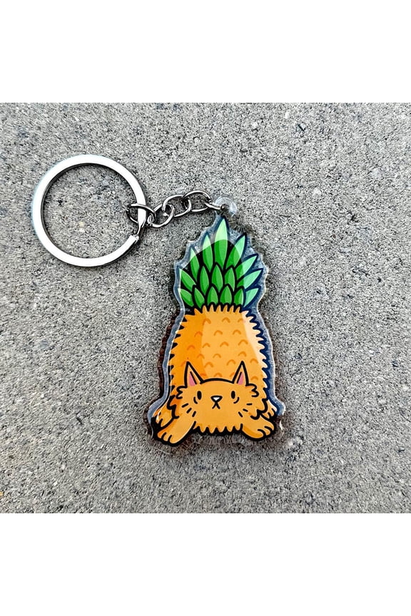 Pineapple Cat Keychain | Cute Acrylic Keychain | Kawaii Fruit keychain | pineapple keychain | happy food keychain | kawaii cat keychain